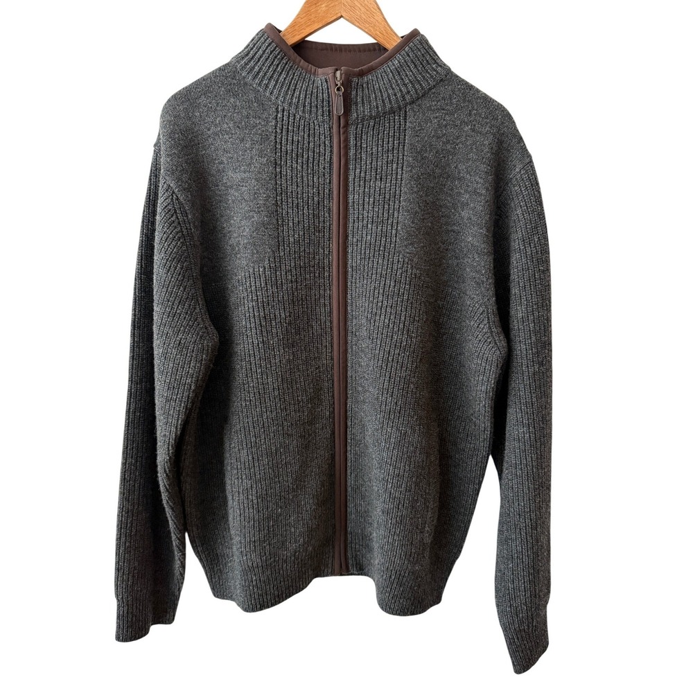 LL Bean Waterfowl Sweater Mens Medium Full Zip  Merino Lambswool Iron Heather